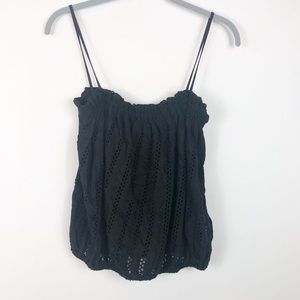 H&M Off Shoulder M Strap Top Black Floral NWT